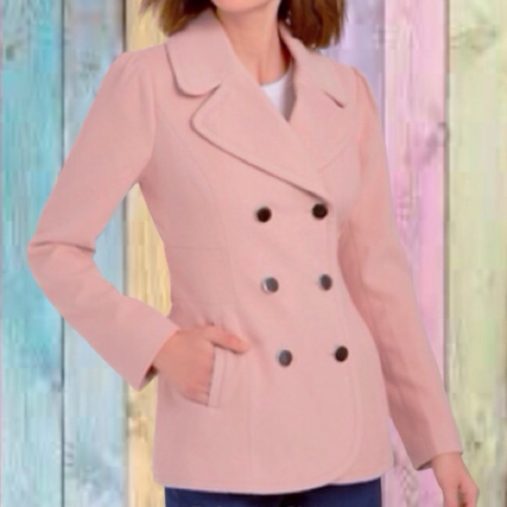 Maison Jules Blush Pink Double-Breasted Lined Peacoat NWOT - Picture 1 of 11